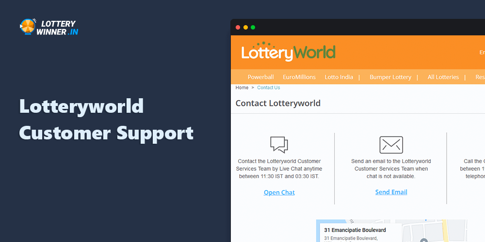 Get help from Lotteryworld staff via live chat, email, or phone