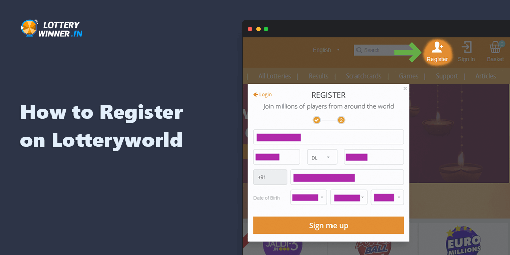 Step-by-step instructions on how to register a Lotteryworld account