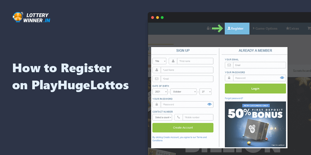 A step-by-step guide on how to sign up for PlayHugeLottos 