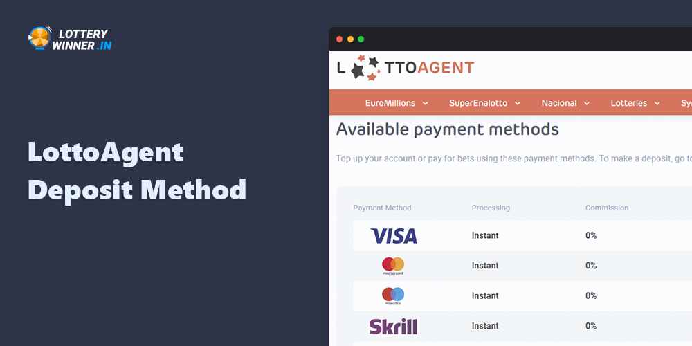 LottoAgent has many payment methods for players from India