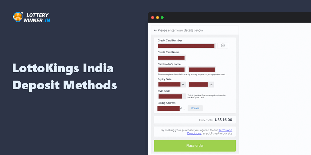 The list of available methods of depositing LottoKings for Indians